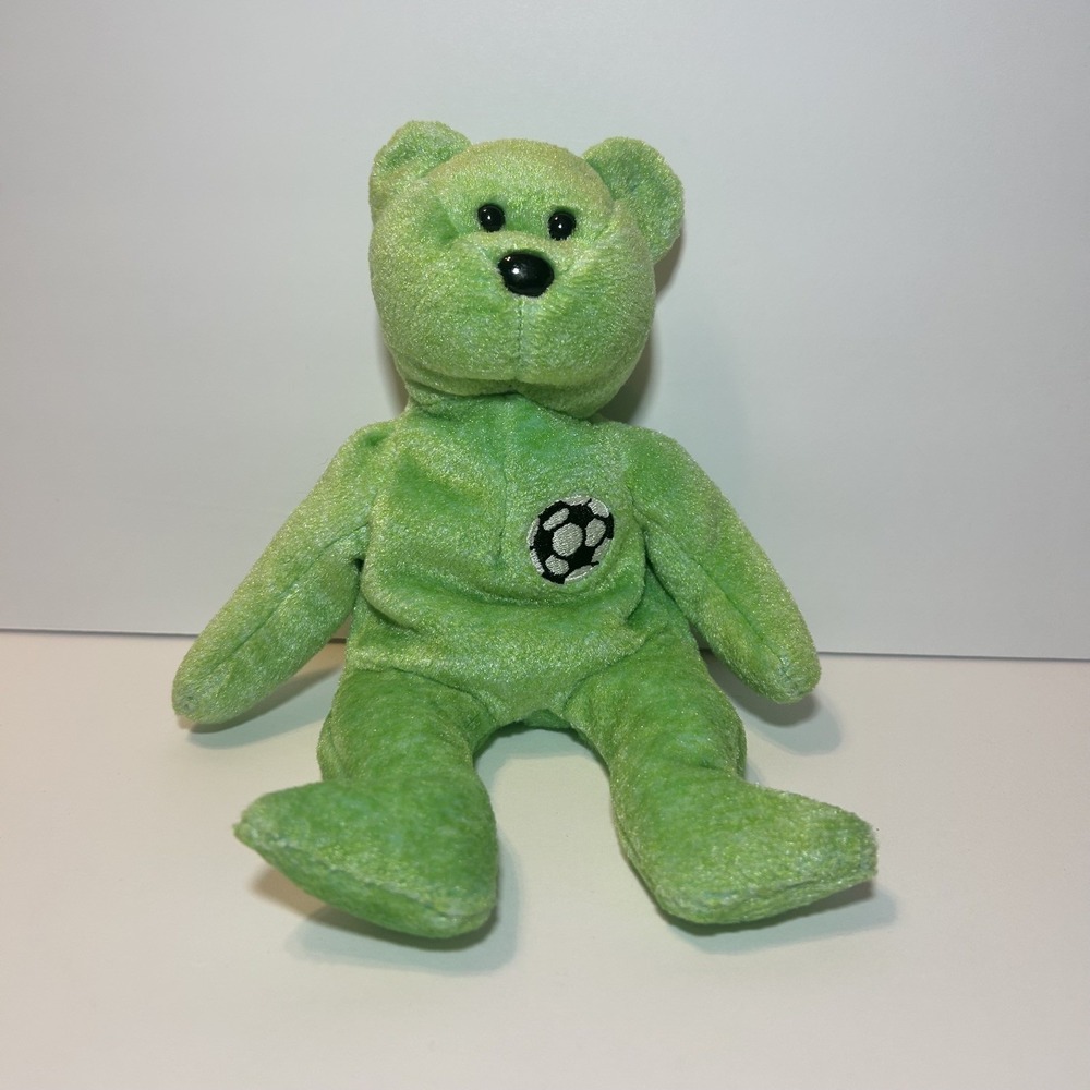 Ty ORIGINAL BEANIE BABY 1998- "KICKS THE SOCCER TEDDY‎ BEAR" - GREAT TEDDY!